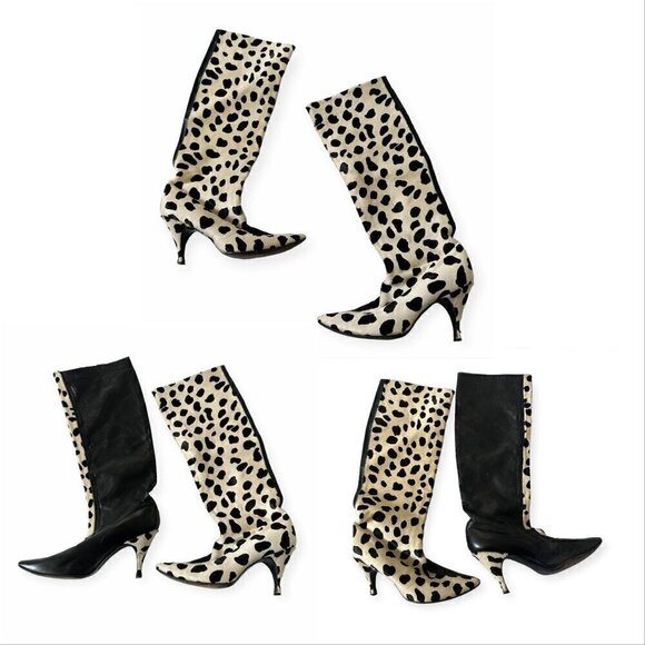 Vintage Rare Herbert Levine Dalmatian‎ print Cow Fur with Black Leather boots - Picture 15 of 15
